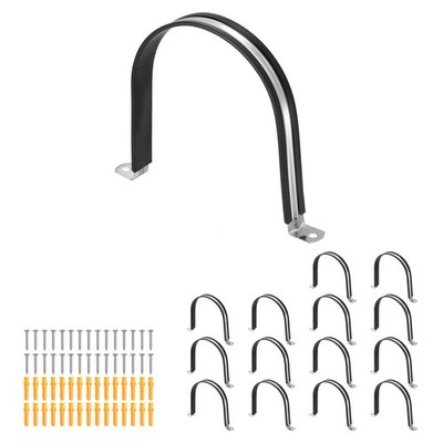 15Pcs Pipe Strap Clamp, 140mm(5.51'') Rubber Cushioned U Bracket Clamps