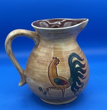 Vintage Pennsbury Pottery Colorful RED ROOSTER Green Tail  7.5” Pitcher / Jug