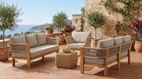 Gartenlounge Set 3-Sitzer Sofa Sessel Beige Kissen Modern Komfort Neu
