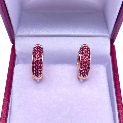 2Ct Round Cut Simulated Pink Ruby Women's Hoop Earrings In 14K Rose Gold Plated