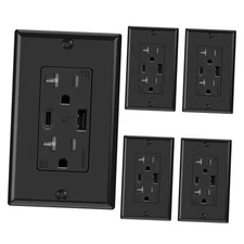  USB Wall Outlets, 20 Amp USB C Wall Outlets Receptacles, 20 Amp Outlet 5 Black