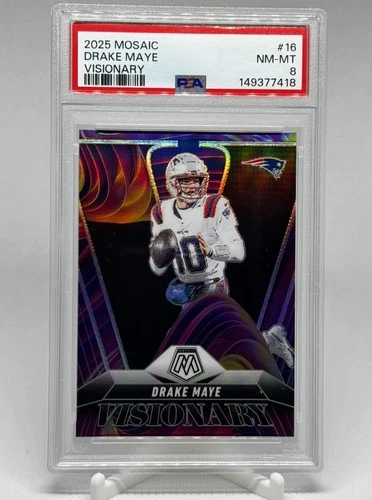 2025 Panini Mosaic - Visionary Drake Maye #16 Case Hit PSA 8