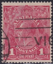 AUST KGV 1d RED SINGLE WATERMARK. USED. (M445)