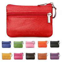 Women Key Ring Leather Mini Purse Coin Small Change Bag Card Wallet Pouch Zip Up