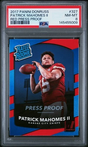 2017 PANINI DONRUSS RED PRESS PROOF #327 PATRICK MAHOMES II ROOKIE RC PSA 8