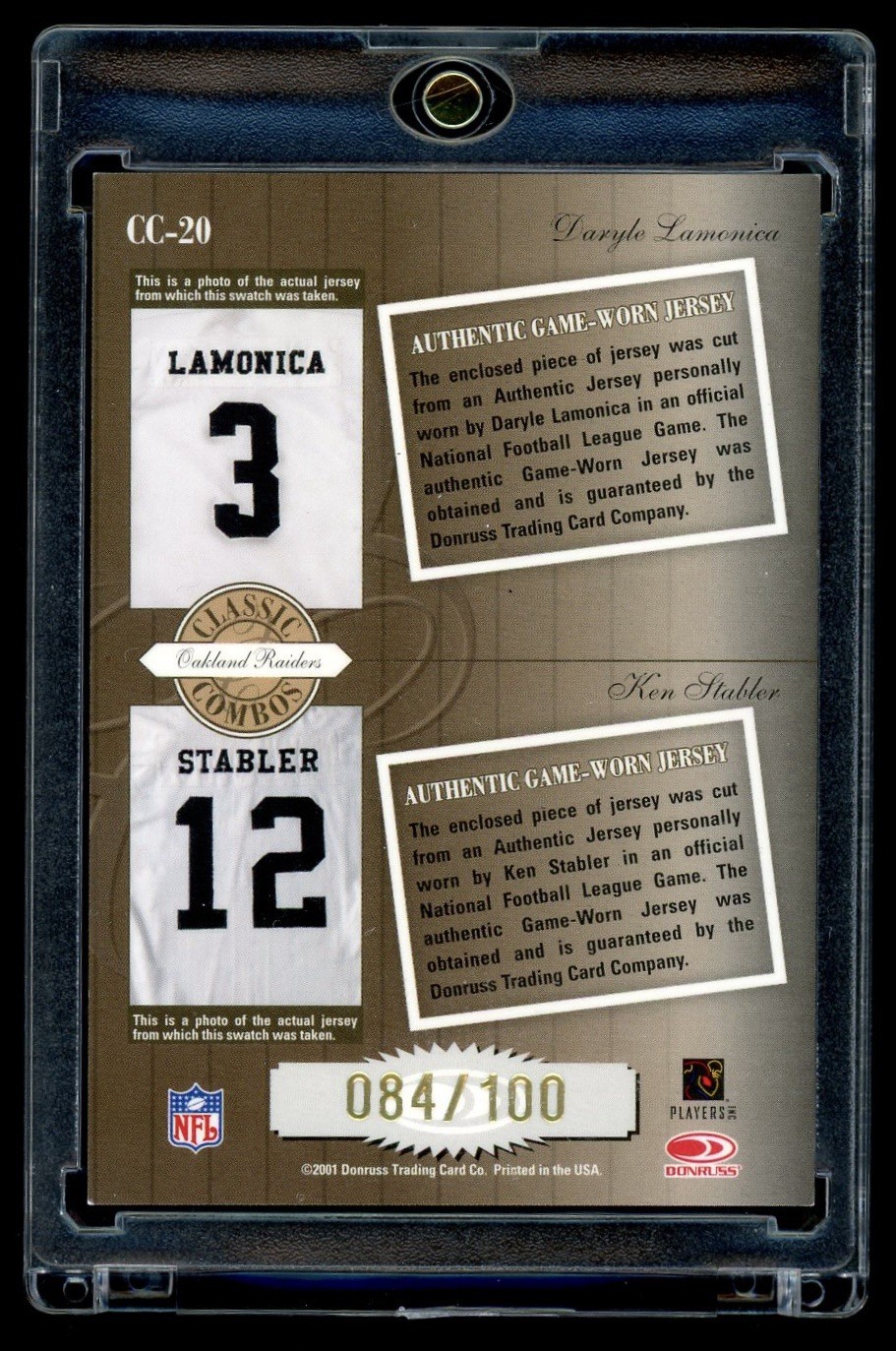 2001 Donruss Classics Combos Lamonica Stabler Dual Game Used Jersey Auto /100 view 2