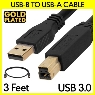 3 Feet Black USB 3.0 Printer Cable USB Type A to B Super Speed Data Transfer