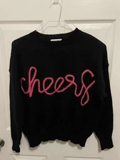 Womens Jess Lea CHEERS Fuzzy Sweater Small NEW YEARS EVE