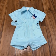 Vintage Disney Romper Overalls Toddler 12M Shortalls Embroidered Mickey Bath