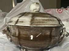 SANTA ANITA WARE CASSEROLE DISH/ LIDDED CROCK VRENI PROVINCIAL PINK  APPLE