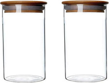 2 Pack 350ml 12oz Clear Glass Food Storage Jars Containers with Airtight Bamboo