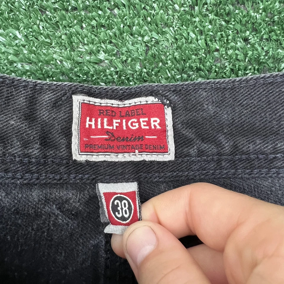 De Colección Tommy Hilfiger Pantalones Cortos Para Hombres 39x12.5" Negro Carpintero Suelto Largo Jean Jort Y2K Foto 3 de 4