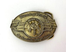 Belt Buckle Solid Brass Running Strong for American Indian Youth Billy Mills Vtg