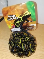 Vtg Net Bag Vacor/Mega Marbles 25 Black/Yellow Poison Dart Frog Swirls + Shooter