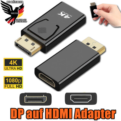 DP auf HDMI Adapter 4K Displayport zu HDMI Konverter Stecker Full HD Audio Video