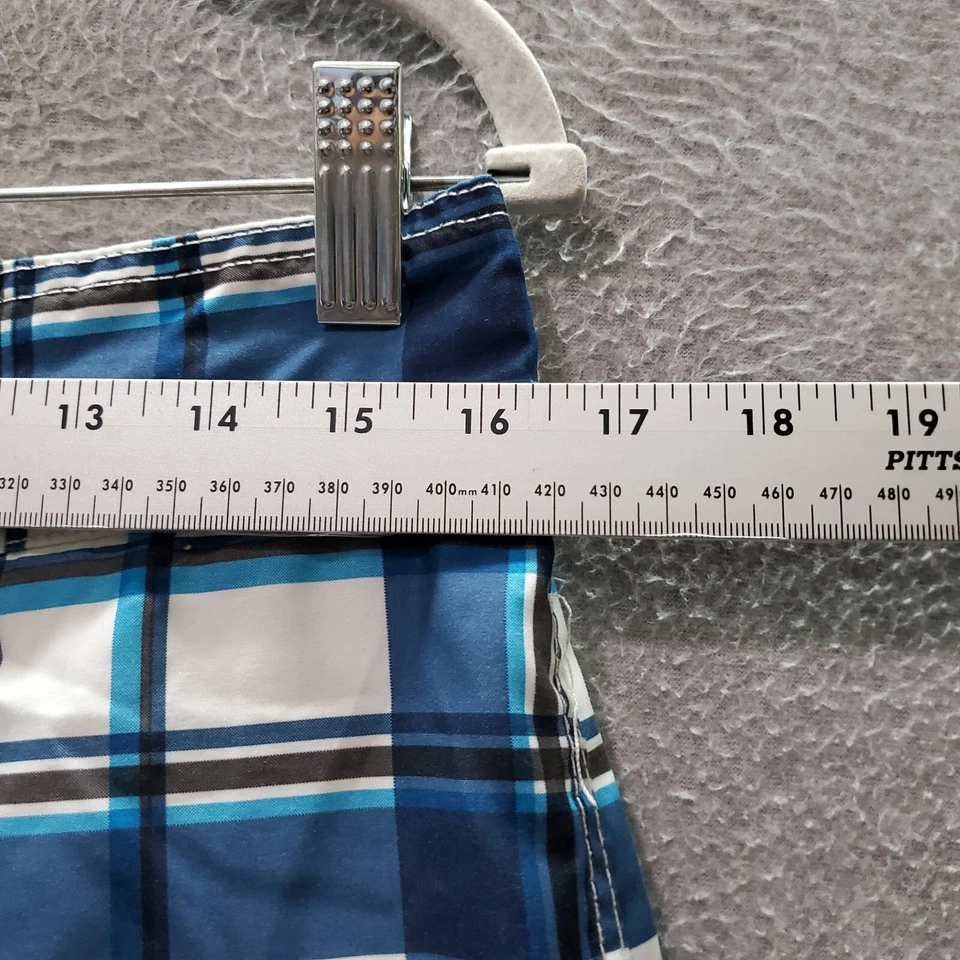 Traje de baño Merona para hombre medio azul a cuadros bolsillos cordón entrepierna de 10" Foto 4 de 4