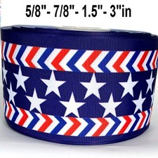 GROSGRAIN RIBBON 5/8", 7/8",1.5", 3" 4th of July USA Flag Colors Stripes Stars
