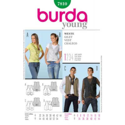 Burda Style Schnittmuster 7810 Herren und Damen Unisex verschiedene Stile Westen