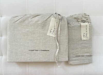 Crate & Barrel JACKIE REVERSIBLE STRIPE LINEN Duvet King & 2 Std Shams Grey NWT