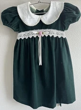 VTG Brooke Lindsay Green Velvet Dress Girls 6X White Lace Collar Christmas EUC!