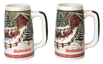 Lot 2 Budweiser 1984 Limited Edition Beer Steins Mugs Clydesdales Ceramarte Pair