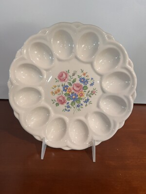 Vintage E & R American Artware 12 Deviled Egg Platter Floral Spring  Pattern