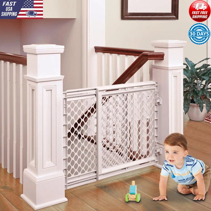 Stairway Safety Gate Toddlers Easy One-Hand Operation Secure Latch 27-41 Plastic