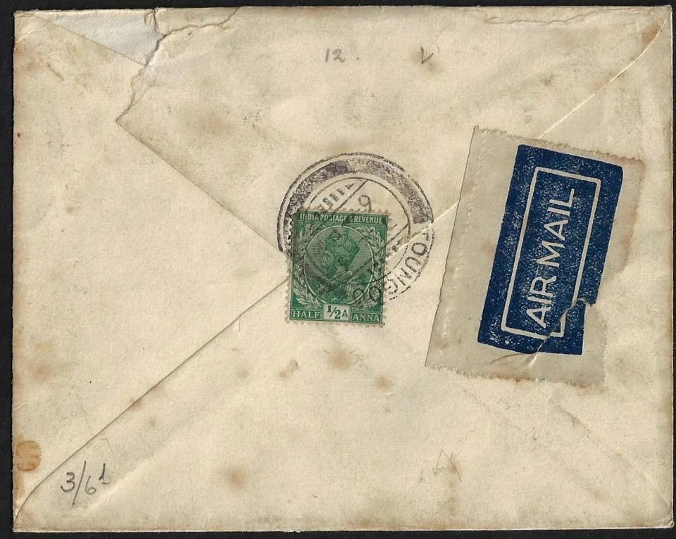 INDIA BURMA UK 1929 AIR MAIL POSTED IN TOUNGOO TO CORNWALL W/AUXILIARY ADVERTISI - Image 2 of 2