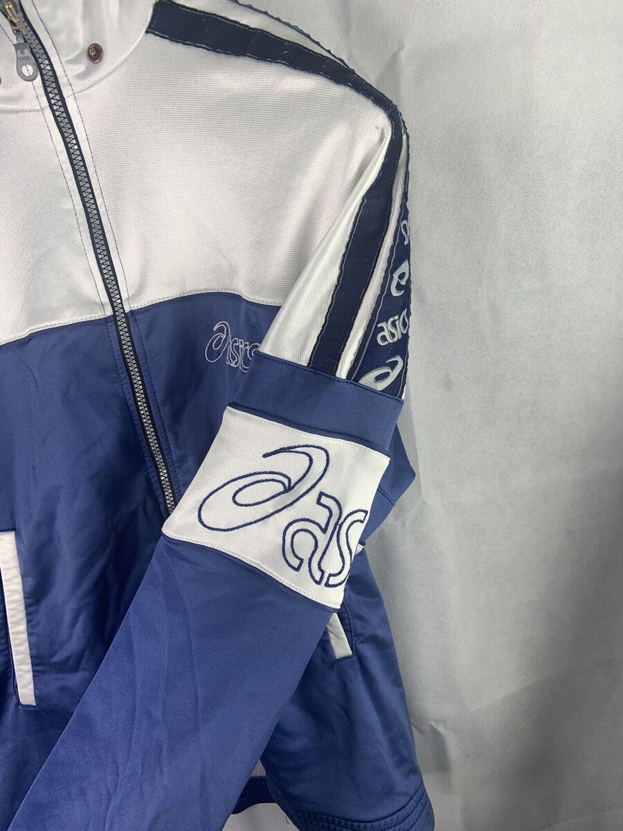 Mens Vintage Asics Jacket Arm Striped Logo Jacket Blue And Mens Vintage Asics Jacket Arm Striped Logo Jacket Blue And
