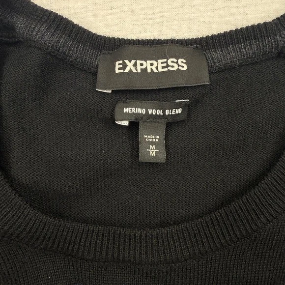 Express Men's Merino Wool Blend Black Crewneck Sweater M Classic Essential Knit - Image 3 of 4