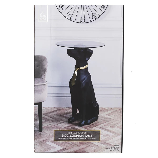 Table Basse D appoint Statue Chien Noir et Or 66CM