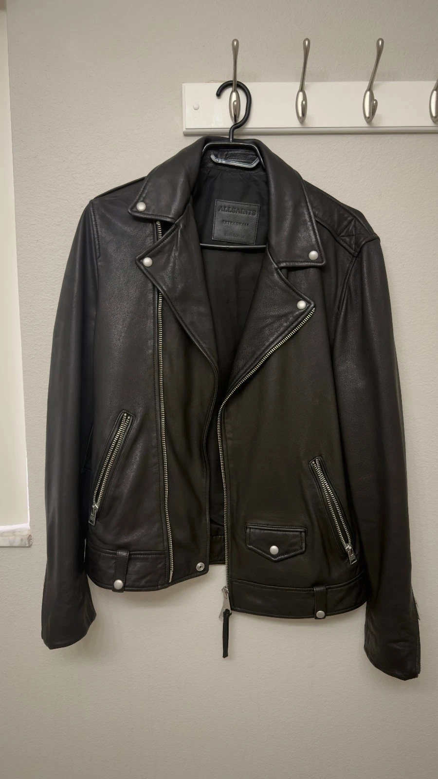AllSaints Men’s Genuine Leather Biker Moto Jacket Black XSMALL image 1