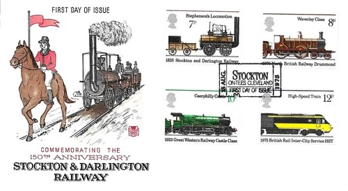 1975 Trains, Stuart FDC, Stockton-On-Tees SpHS