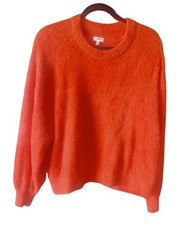 Aerie Womens Fuzzy Knit Oversized Crewneck Sweater Orange Sz M Nylon NWOT