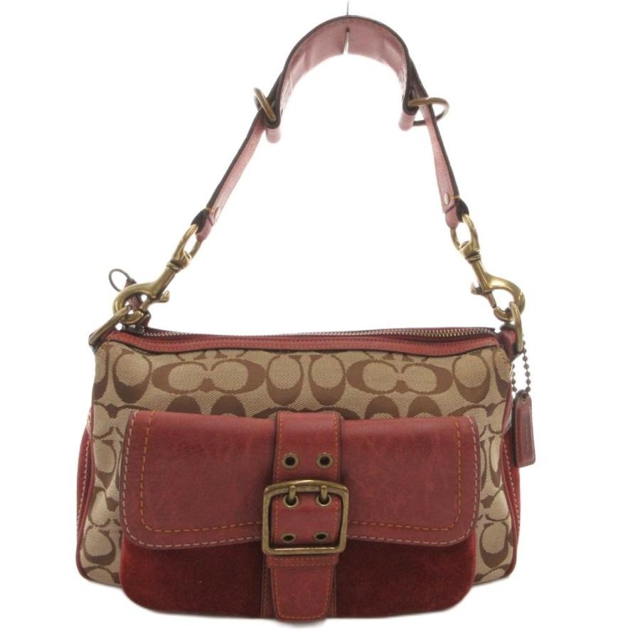 Coach Shoulder Bag Canvas Leather Suede Signature Beige 7063 Ladies