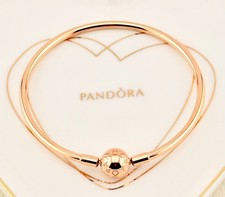 New Genuine Pandora Rose Gold Moments Solid Bangle Bracelet 587132-19cm