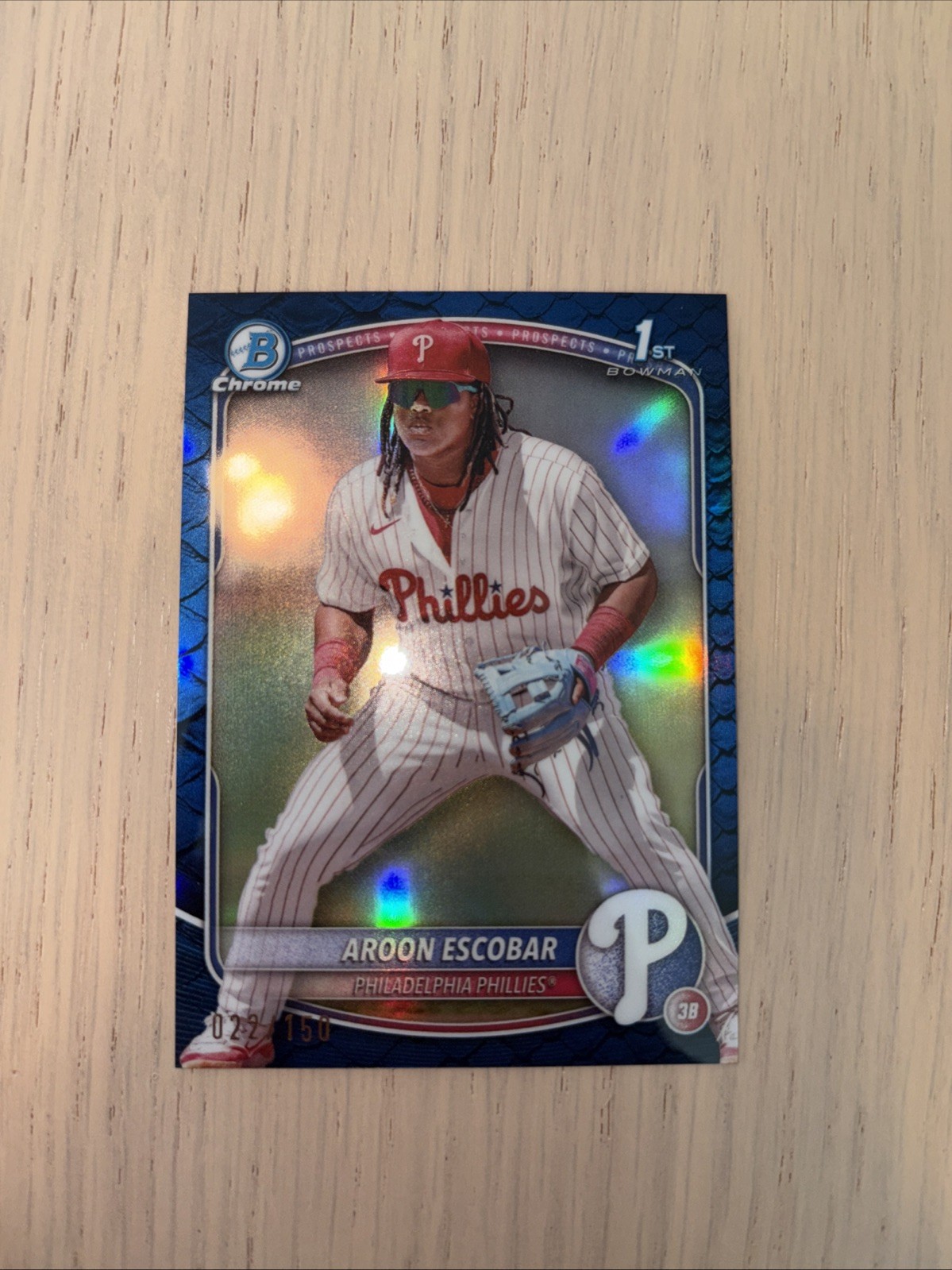 Aroon Escobar 2025 Bowman Chrome #BCP-65 Phillies Blue Reptilian Refractor /150