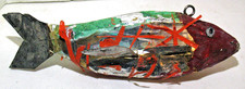 Ant. 7 0z. Foiled Folk Art Multi-Color Ice Spear Fishing Decoy 8 7/8" long