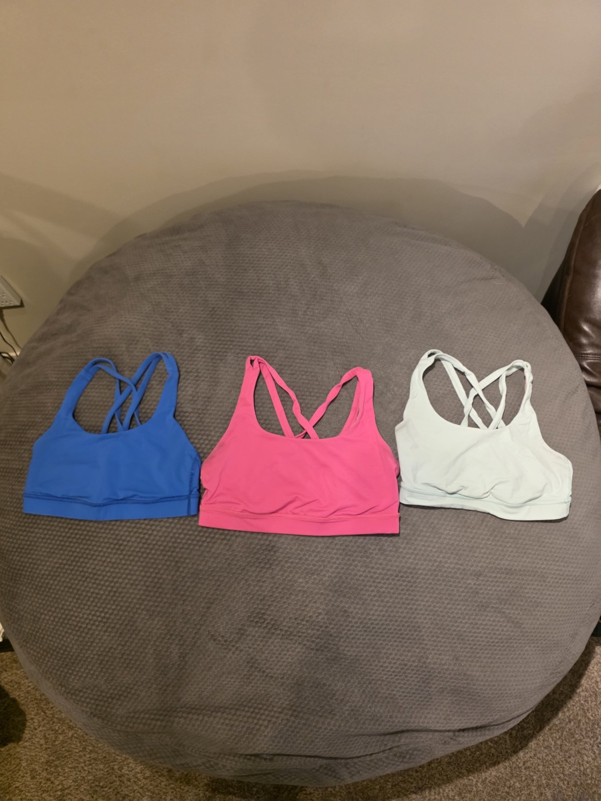 Lululemon Crossback Sports Bra Set Blue Pink Light Green Wireless Pullover