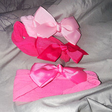 Girls Pink Stretch Headbands w/ Grosgrain Ribbon Bow Set One Size Solid
