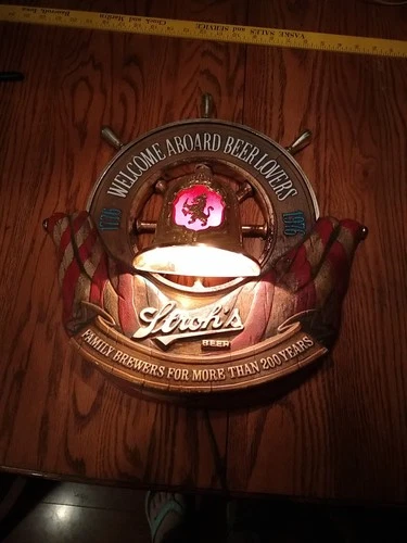 Vintage 1976 Stroh's Beer Nautical Plaque Bar Light Advertising Sign Ships Wheel