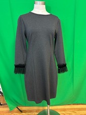 J.CREW Medium Charcoal Gray Long Sleeve with Lace Mesh Trim Shift Dress