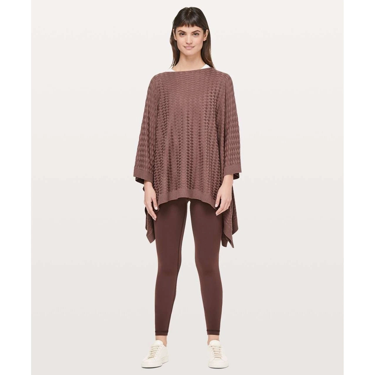 Lululemon Spanish Oak Textured Knit Oversized Divinity Poncho Wrap Logo Charm