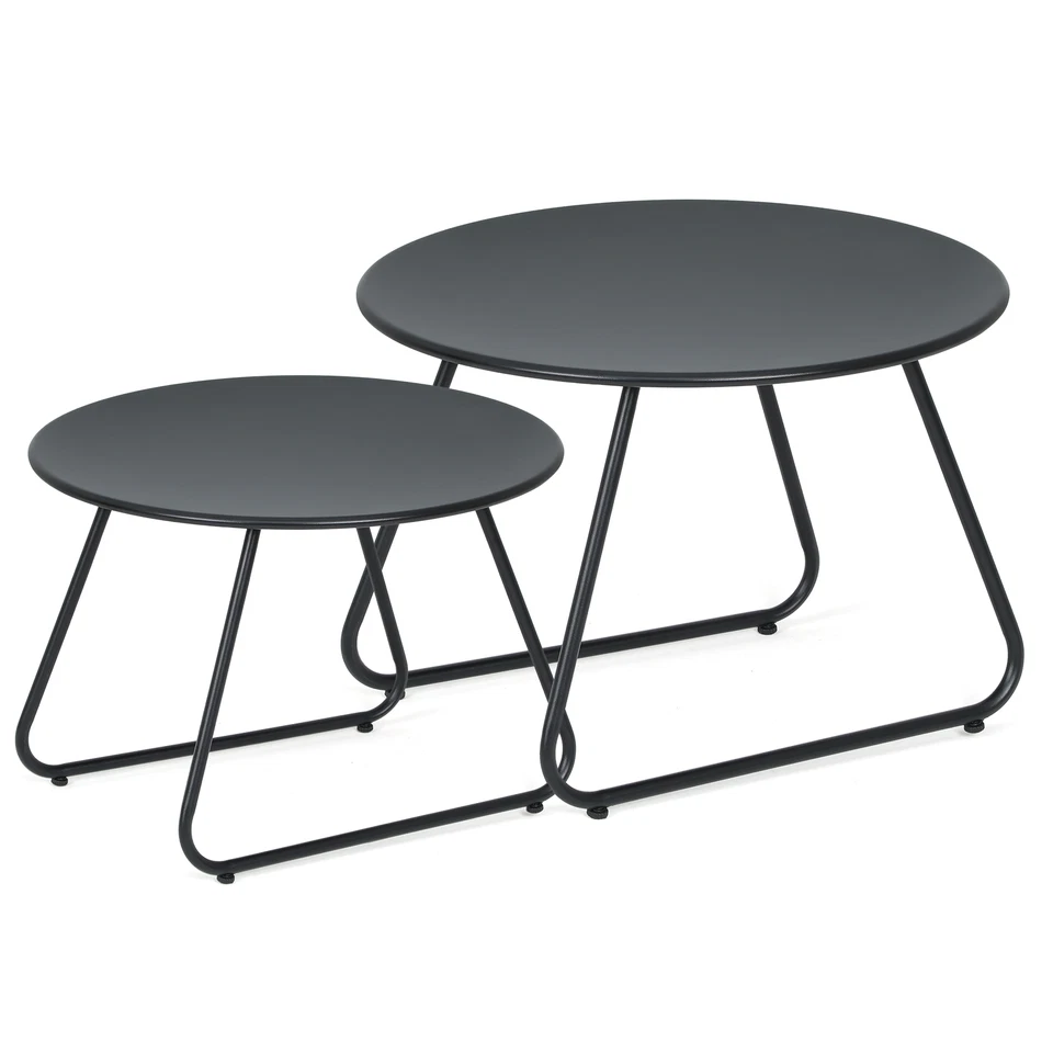 Set of 2 Round Coffee Tables End Side Table Steel Accent Table For Living Room - Image 2 of 4