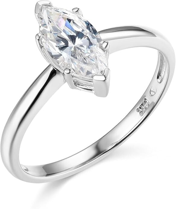 1 quid de anillo de compromiso solitario marquesa oro blanco liso 14 K