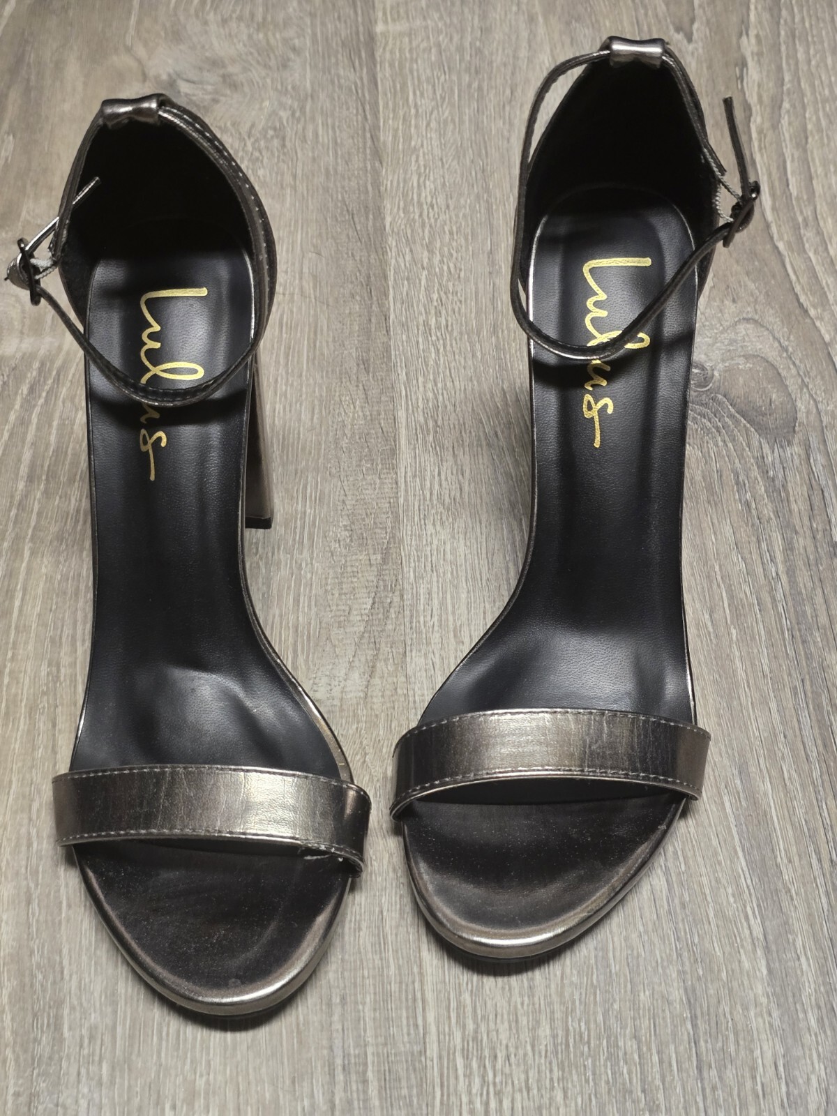 LULU'S Women's Silver Block Heel Ankle Strap Heels Size 8