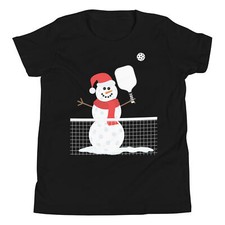 Pickleball Snowman Playing Pickleball Funny Pickleball Christmas Youth T-Shirt