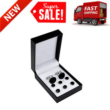 Black Silver Tuxedo Studs And Cufflinks Set Mens Links Stainless Steel Buttons