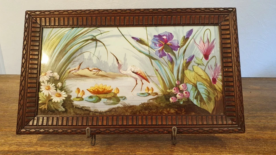 Tableau Huile sur Plaque  porcelaine Époque Napoléon III décor Fleur Et Oiseau  - Photo 2/4