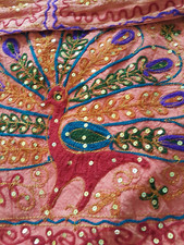 Hippie SHOULDER BAG Boho Cross Body Sling Bag Sequins Embroidery PEACOCK Red